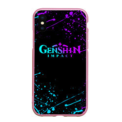 Чехол iPhone XS Max матовый GENSHIN IMPACT NEON LOGO, цвет: 3D-розовый