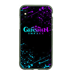 Чехол iPhone XS Max матовый GENSHIN IMPACT NEON LOGO, цвет: 3D-темно-зеленый