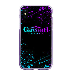 Чехол iPhone XS Max матовый GENSHIN IMPACT NEON LOGO, цвет: 3D-светло-сиреневый