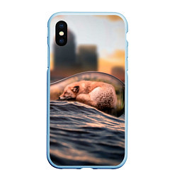 Чехол iPhone XS Max матовый Лисенок в бутылке, цвет: 3D-голубой