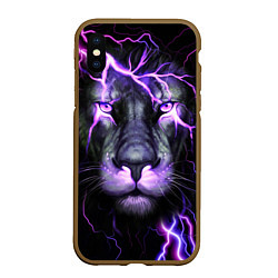 Чехол iPhone XS Max матовый НЕОНОВЫЙ ЛЕВ NEON LION, цвет: 3D-коричневый