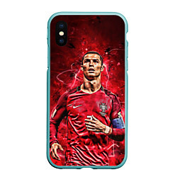 Чехол iPhone XS Max матовый Cristiano Ronaldo Portugal, цвет: 3D-мятный