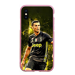 Чехол iPhone XS Max матовый Cristiano Ronaldo Juventus, цвет: 3D-розовый