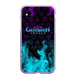 Чехол iPhone XS Max матовый GENSHIN IMPACT НЕОНОВЫЙ ОГОНЬ, цвет: 3D-светло-сиреневый