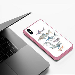 Чехол iPhone XS Max матовый Акулы, цвет: 3D-малиновый — фото 2
