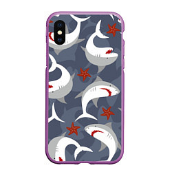 Чехол iPhone XS Max матовый Акулы, цвет: 3D-фиолетовый