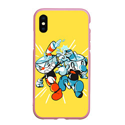 Чехол iPhone XS Max матовый Cuphead bros, цвет: 3D-розовый