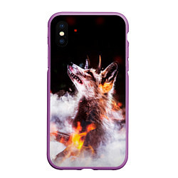 Чехол iPhone XS Max матовый Лиса с рогами, цвет: 3D-фиолетовый