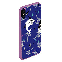 Чехол iPhone XS Max матовый Акула и серфинг, цвет: 3D-фиолетовый — фото 2