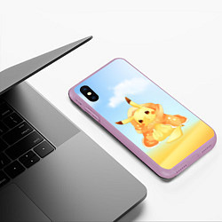 Чехол iPhone XS Max матовый Пикачу с пледом, цвет: 3D-сиреневый — фото 2