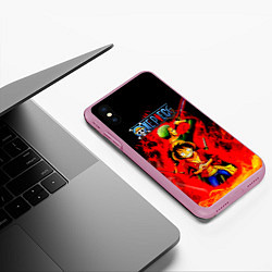 Чехол iPhone XS Max матовый Зоро и Луффи в огне One Piece, цвет: 3D-розовый — фото 2