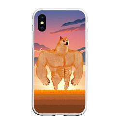 Чехол iPhone XS Max матовый Мем собака качок DOGE, цвет: 3D-белый