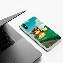 Чехол iPhone XS Max матовый Пикачу летчик, цвет: 3D-салатовый — фото 2