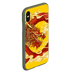 Чехол iPhone XS Max матовый Китайский Дракон, China Dragon, цвет: 3D-темно-зеленый — фото 2