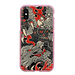 Чехол iPhone XS Max матовый Китайский Дракон, China Dragon, цвет: 3D-розовый