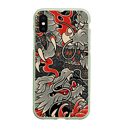 Чехол iPhone XS Max матовый Китайский Дракон, China Dragon, цвет: 3D-салатовый