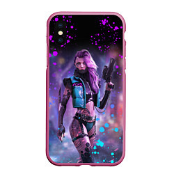 Чехол iPhone XS Max матовый CYBERPUNK 2077 NEON КИБЕРПАНК НЕОН Z, цвет: 3D-малиновый