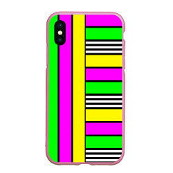 Чехол iPhone XS Max матовый Полосатый неоновый модный узор, цвет: 3D-розовый