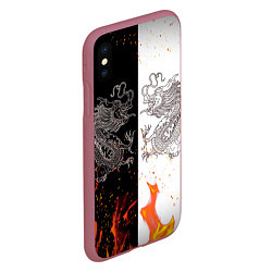 Чехол iPhone XS Max матовый Драконы Черный и Белый Огонь, цвет: 3D-малиновый — фото 2