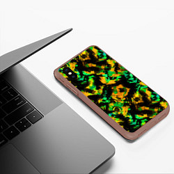 Чехол iPhone XS Max матовый Абстрактный желто-зеленый узор, цвет: 3D-коричневый — фото 2