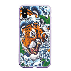 Чехол iPhone XS Max матовый Тигр, цвет: 3D-светло-сиреневый
