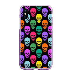 Чехол iPhone XS Max матовый Разноцветные черепа Готика, цвет: 3D-сиреневый