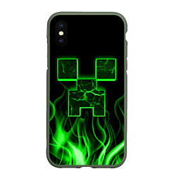 Чехол iPhone XS Max матовый MINECRAFT TEXTURE FIRE, цвет: 3D-темно-зеленый