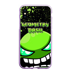 Чехол iPhone XS Max матовый Geometry Dash Green, цвет: 3D-сиреневый