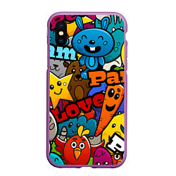 Чехол iPhone XS Max матовый LOVE PEACE PARTY Z, цвет: 3D-фиолетовый