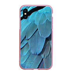 Чехол iPhone XS Max матовый Перья попугая, цвет: 3D-розовый