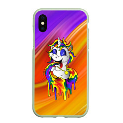 Чехол iPhone XS Max матовый Единорог Unicorn Rainbow Z, цвет: 3D-салатовый