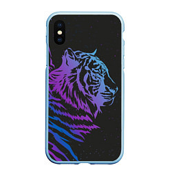 Чехол iPhone XS Max матовый Tiger Neon, цвет: 3D-голубой