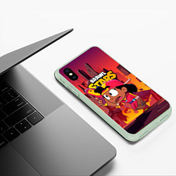 Чехол iPhone XS Max матовый Brawl Stars Meg за охотой, цвет: 3D-салатовый — фото 2