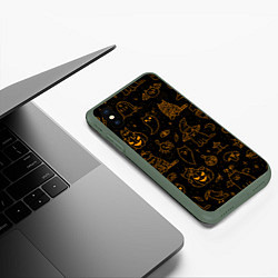 Чехол iPhone XS Max матовый ХЕЛЛОУИН ПАТТЕРН КОТИКИ HALLOWEEN KITTY, цвет: 3D-темно-зеленый — фото 2