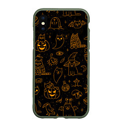 Чехол iPhone XS Max матовый ХЕЛЛОУИН ПАТТЕРН КОТИКИ HALLOWEEN KITTY, цвет: 3D-темно-зеленый