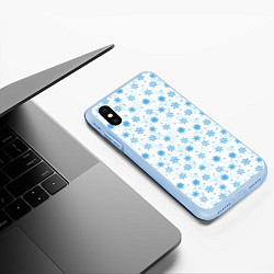 Чехол iPhone XS Max матовый Снежинки снежные узоры, цвет: 3D-голубой — фото 2