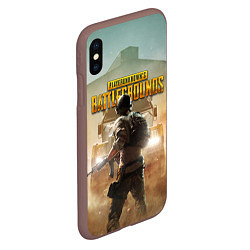 Чехол iPhone XS Max матовый PUBG СОЛДАТ В ШЛЕМЕ ПАБГ, цвет: 3D-коричневый — фото 2