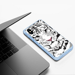 Чехол iPhone XS Max матовый Белый снежный тигр, цвет: 3D-голубой — фото 2