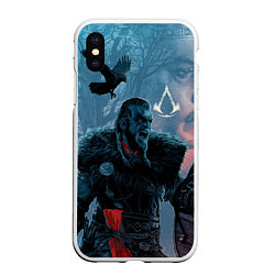 Чехол iPhone XS Max матовый ASSASSINS CREED VALHALLA ЭЙВОР И ВОРОН, цвет: 3D-белый