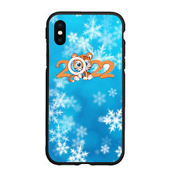 Чехол iPhone XS Max матовый Новый год Тигра 2022 Рождество, цвет: 3D-черный