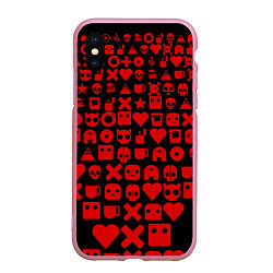 Чехол iPhone XS Max матовый Любовь, смерть и роботы пиктограммы, цвет: 3D-розовый