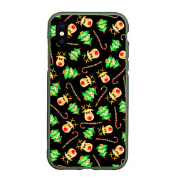 Чехол iPhone XS Max матовый Олени, елки и карамель, цвет: 3D-темно-зеленый