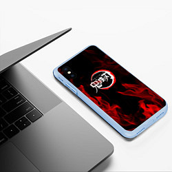 Чехол iPhone XS Max матовый Клинок рассекающий демонов пламя, цвет: 3D-голубой — фото 2