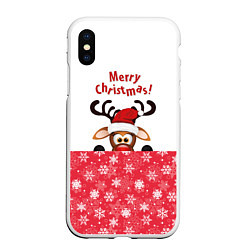 Чехол iPhone XS Max матовый Оленёнок Merry Christmas, цвет: 3D-белый