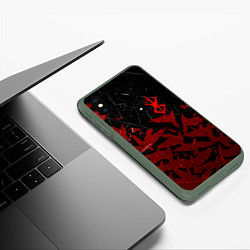 Чехол iPhone XS Max матовый БЕРСЕРК КЛЕЙМО ЛОГО СТАЯ ВОРОН, RED CROW, цвет: 3D-темно-зеленый — фото 2