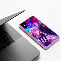 Чехол iPhone XS Max матовый Zero Two в неоновом городе, цвет: 3D-сиреневый — фото 2