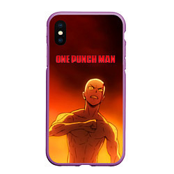Чехол iPhone XS Max матовый Сайтама в огне One Punch-Man, цвет: 3D-фиолетовый