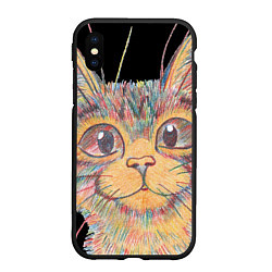 Чехол iPhone XS Max матовый A 018 Цветной кот, цвет: 3D-черный