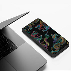 Чехол iPhone XS Max матовый Цветные драконы, цвет: 3D-черный — фото 2