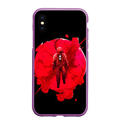 Чехол iPhone XS Max матовый Космонавт на кровавой луне, цвет: 3D-фиолетовый